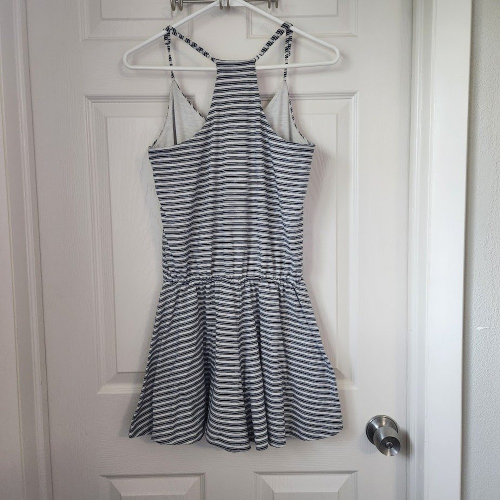 GAP Womens XS Blue White Striped Racerback Knit Romper V-Neck Elastic Waist - Picture 4 of 5